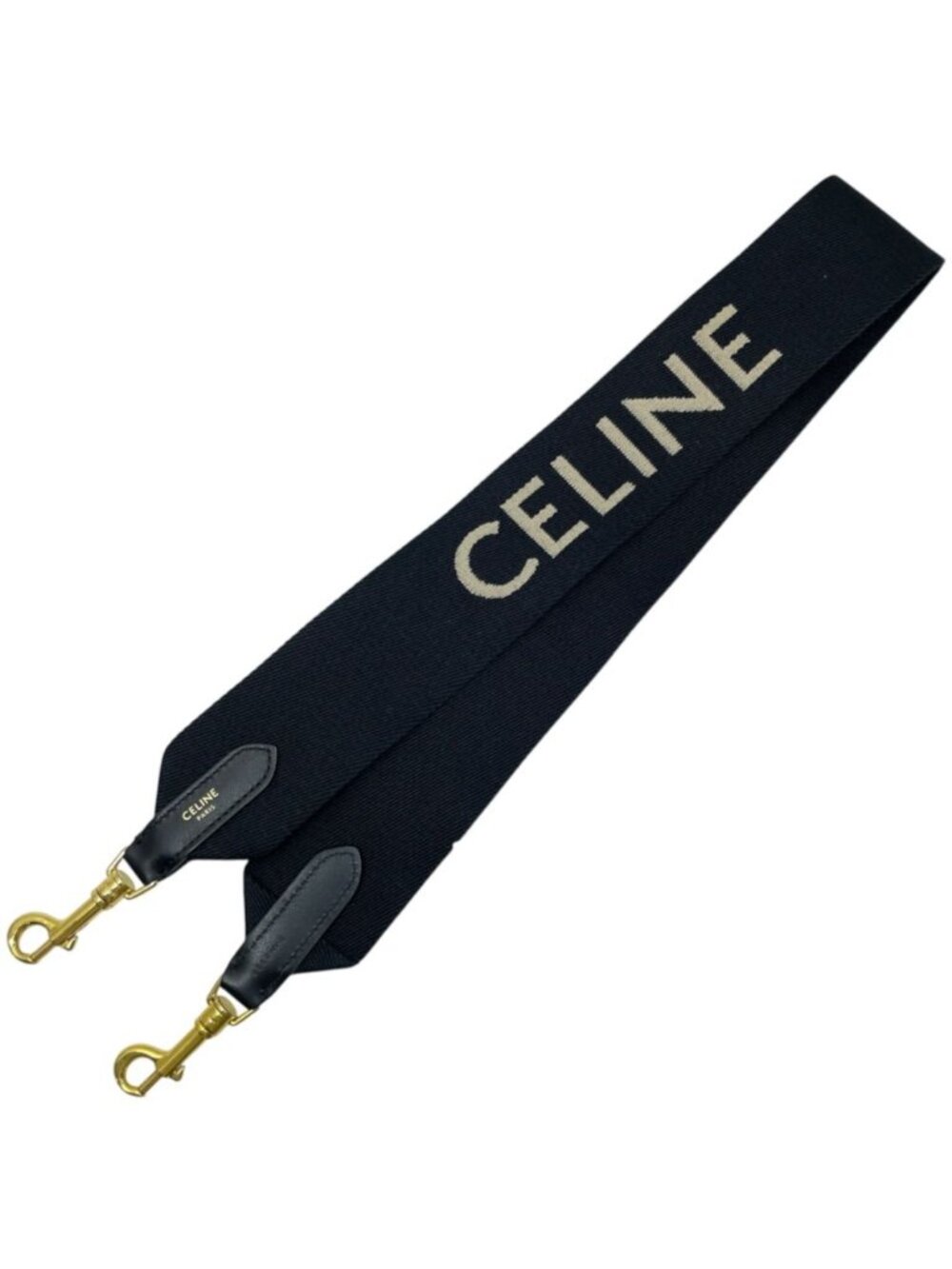Celine Shoulder Strap Embroidery Bag Logo Canvas Leather Metal Black Gold
